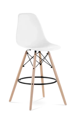 Eames Style Eiffel Bar Stool - White & Beech Legs