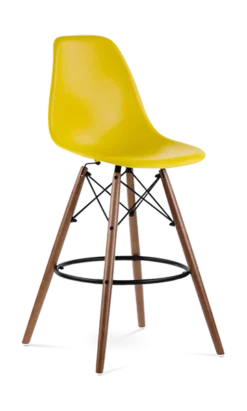 Eames Style Eiffel Bar Stool - Mustard & Walnut Legs
