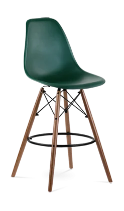 Eames Style Eiffel Bar Stool - Forest Green & Walnut Legs