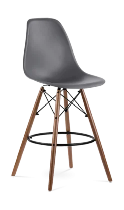 Eames Style Eiffel Bar Stool - Dark Grey & Walnut Legs