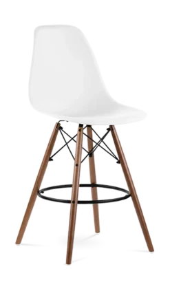 Eames Style Eiffel Bar Stool - White & Walnut Legs