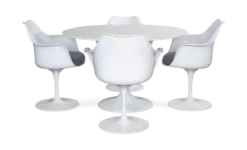 Saarinen Style 120cm Tulip Table & 4 Armchairs - White