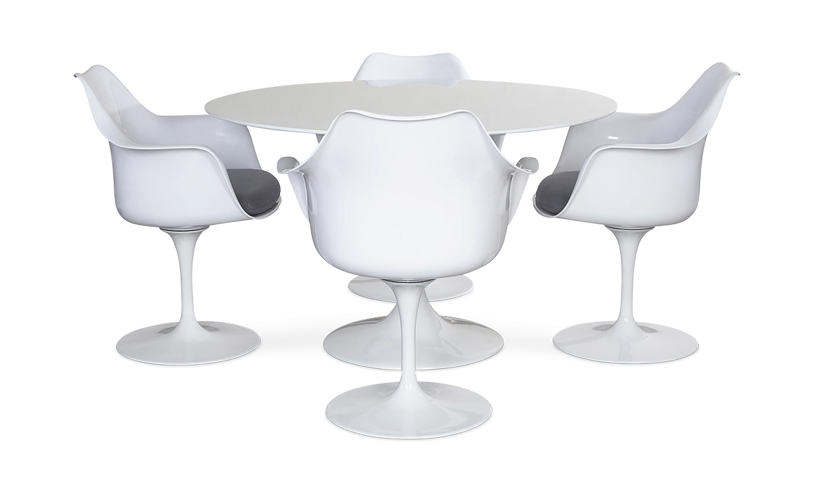 Saarinen Style 120cm Tulip Table & 4 Armchairs - White