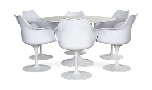 Saarinen Style 120cm Tulip Table & 6 Armchairs - White