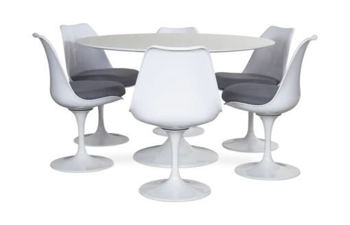 Saarinen Style 120cm Tulip Table & 6 Side Chairs - White