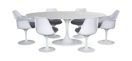 Saarinen Style 170cm Tulip Table & 4 Side Chairs, 2 Armchairs - White