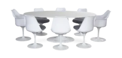 Saarinen Style 170cm Tulip Table & 6 Side Chairs, 2 Armchairs - White