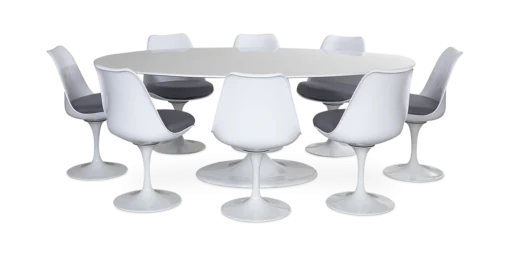 Saarinen Style 199cm Tulip Table & 8 Side Chairs - White