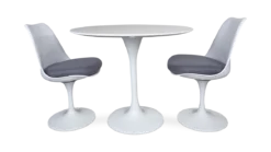 Saarinen Style 90cm Tulip Table & 2 Side Chairs - White