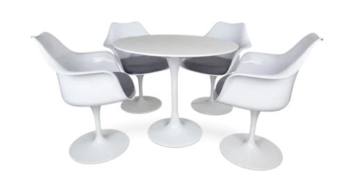 Saarinen Style 90cm Tulip Table & 4 Armchairs - White