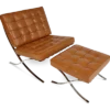 Van Der Rohe Style Barcelona Chair & Ottoman - Tan Brown Leather
