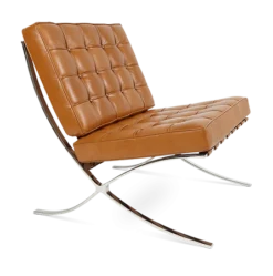 Van Der Rohe Style Barcelona Chair - Tan Brown Leather