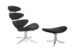 Volther Style Corona Chair & Ottoman - Black Leather