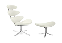 Volther Style Corona Chair & Ottoman - White Leather
