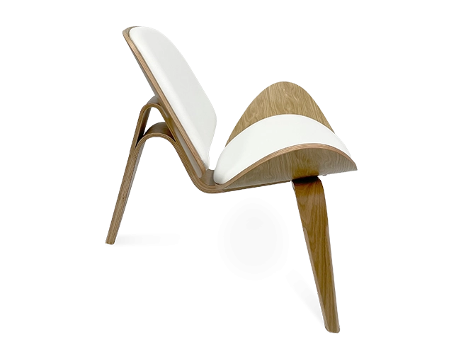 Wegner Style Shell Chair - White & Oak Veneer - Image 2